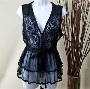 Sheer black lace tank top/vest